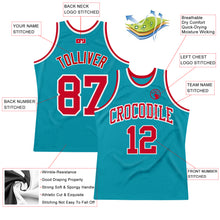 Load image into Gallery viewer, Custom Teal Red-White Authentic Throwback Basketball Jersey
