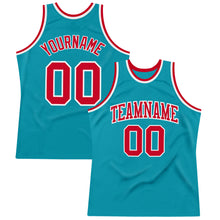 Load image into Gallery viewer, Custom Teal Red-White Authentic Throwback Basketball Jersey

