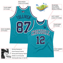 Load image into Gallery viewer, Custom Teal Navy-White Authentic Throwback Basketball Jersey
