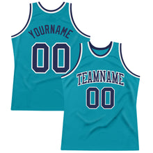 Load image into Gallery viewer, Custom Teal Navy-White Authentic Throwback Basketball Jersey
