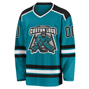 Custom Teal Black-White Hockey Jersey