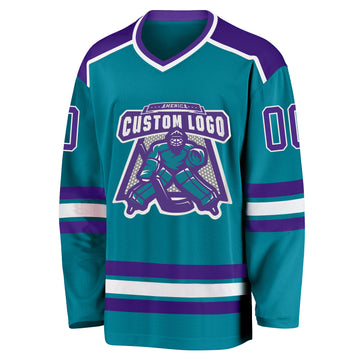 Custom Teal Purple-White Hockey Jersey