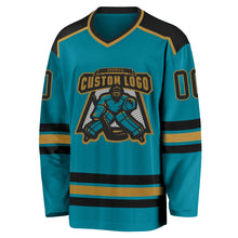 Load image into Gallery viewer, Custom Teal Black-Old Gold Hockey Jersey

