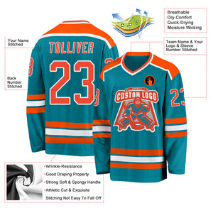 Custom Teal Orange-White Hockey Jersey