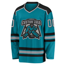 Load image into Gallery viewer, Custom Teal Gray-Black Hockey Jersey
