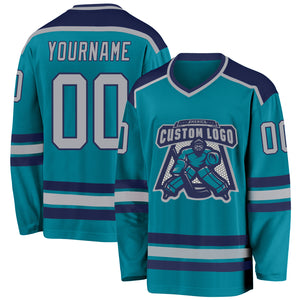 Custom Teal Gray-Navy Hockey Jersey