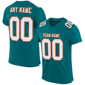 Custom Teal White-Orange Mesh Authentic Football Jersey