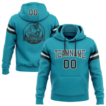 Load image into Gallery viewer, Custom Stitched Teal Black-White Football Pullover Sweatshirt Hoodie
