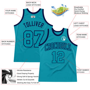 Custom Teal Teal-Navy Authentic Throwback Basketball Jersey