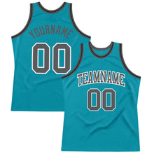 Load image into Gallery viewer, Custom Teal Steel Gray-Black Authentic Throwback Basketball Jersey
