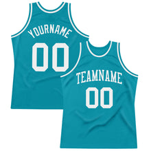 Load image into Gallery viewer, Custom Teal White Authentic Throwback Basketball Jersey
