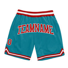 Load image into Gallery viewer, Custom Teal Red-White Authentic Throwback Basketball Shorts
