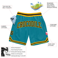 Load image into Gallery viewer, Custom Teal Black-Gold Authentic Throwback Basketball Shorts
