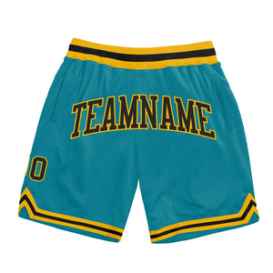Custom Teal Black-Gold Authentic Throwback Basketball Shorts