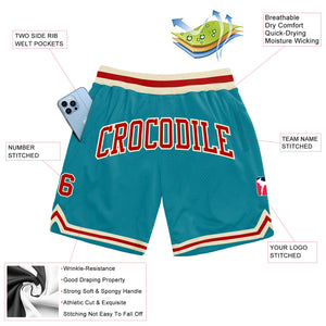 Custom Teal Red-Cream Authentic Throwback Basketball Shorts