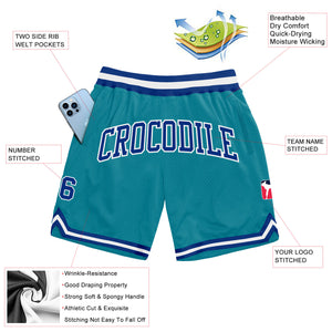 Custom Teal Royal-White Authentic Throwback Basketball Shorts