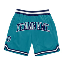 Load image into Gallery viewer, Custom Teal Navy-White Authentic Throwback Basketball Shorts
