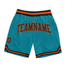 Load image into Gallery viewer, Custom Teal Black-Orange Authentic Throwback Basketball Shorts
