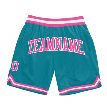 Custom Teal Pink-White Authentic Throwback Basketball Shorts