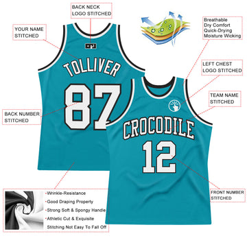 Custom Teal White-Black Authentic Throwback Basketball Jersey