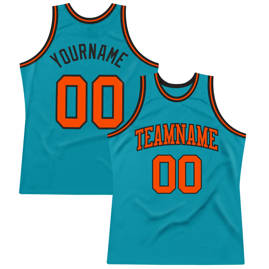Custom Teal Orange-Black Authentic Throwback Basketball Jersey