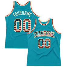 Load image into Gallery viewer, Custom Teal Vintage USA Flag-Cream Authentic Throwback Basketball Jersey
