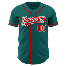 Load image into Gallery viewer, Custom Teal Red-White Authentic Baseball Jersey
