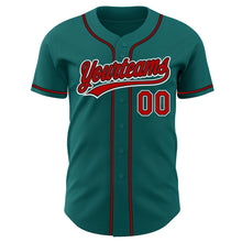 Load image into Gallery viewer, Custom Teal Red-Black Authentic Baseball Jersey
