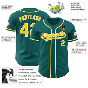 Custom Teal Gold-White Authentic Baseball Jersey