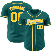 Load image into Gallery viewer, Custom Teal Gold-White Authentic Baseball Jersey
