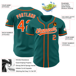 Custom Teal Orange-White Authentic Baseball Jersey