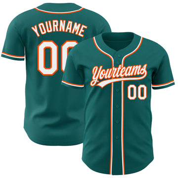 Custom Teal White-Orange Authentic Baseball Jersey