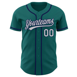 Custom Teal Gray-Navy Authentic Baseball Jersey