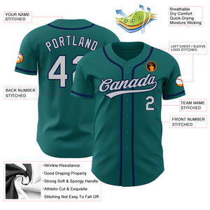 Custom Teal Gray-Navy Authentic Baseball Jersey