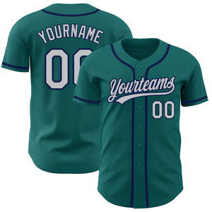 Custom Teal Gray-Navy Authentic Baseball Jersey