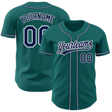 Load image into Gallery viewer, Custom Teal Navy-White Authentic Baseball Jersey
