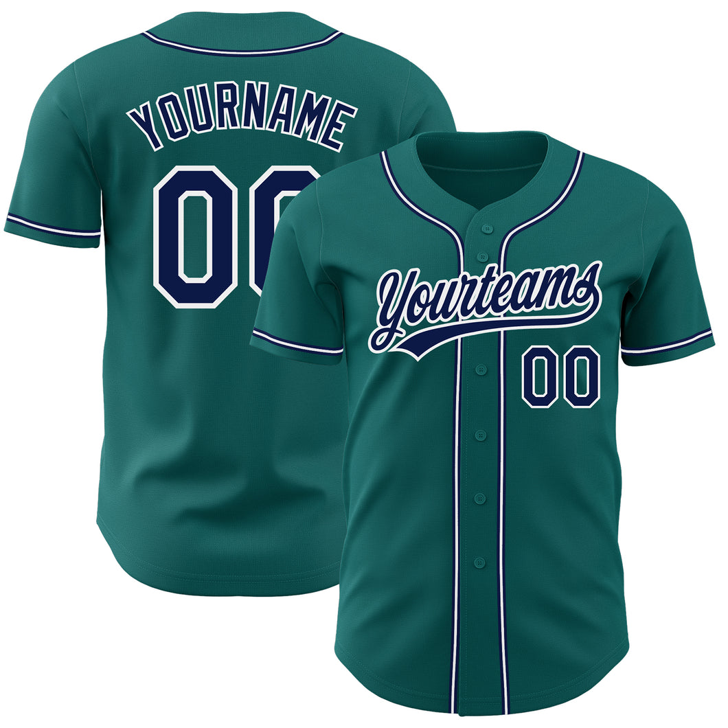 Custom Teal Navy-White Authentic Baseball Jersey