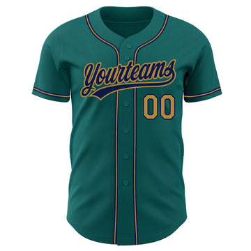 Custom Teal Old Gold-Navy Authentic Baseball Jersey