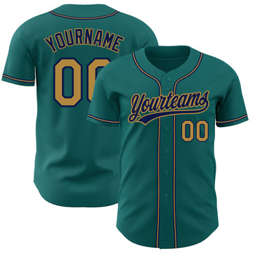 Custom Teal Old Gold-Navy Authentic Baseball Jersey