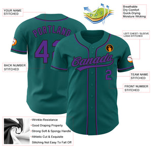 Custom Teal Purple-Black Authentic Baseball Jersey