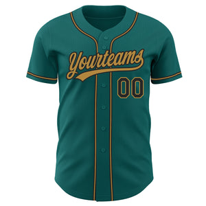 Custom Teal Black-Old Gold Authentic Baseball Jersey