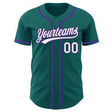 Custom Teal White-Purple Authentic Baseball Jersey