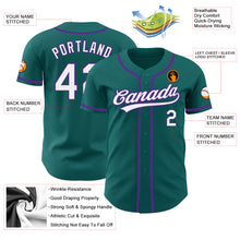 Load image into Gallery viewer, Custom Teal White-Purple Authentic Baseball Jersey
