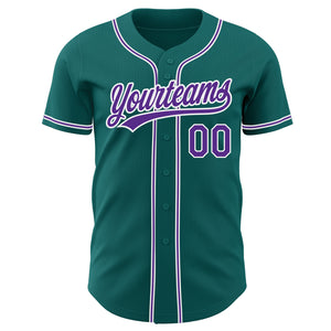 Custom Teal Purple-White Authentic Baseball Jersey
