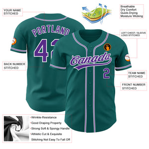 Custom Teal Purple-White Authentic Baseball Jersey