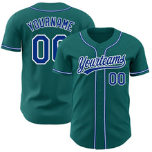 Load image into Gallery viewer, Custom Teal Royal-White Authentic Baseball Jersey
