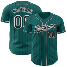 Load image into Gallery viewer, Custom Teal Black Pinstripe Black-White Authentic Baseball Jersey
