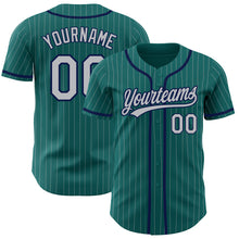 Load image into Gallery viewer, Custom Teal Gray Pinstripe Gray-Navy Authentic Baseball Jersey
