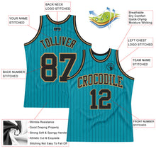 Load image into Gallery viewer, Custom Teal Black Pinstripe Black-Old Gold Authentic Basketball Jersey
