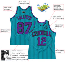 Load image into Gallery viewer, Custom Teal Black Pinstripe Purple Authentic Basketball Jersey
